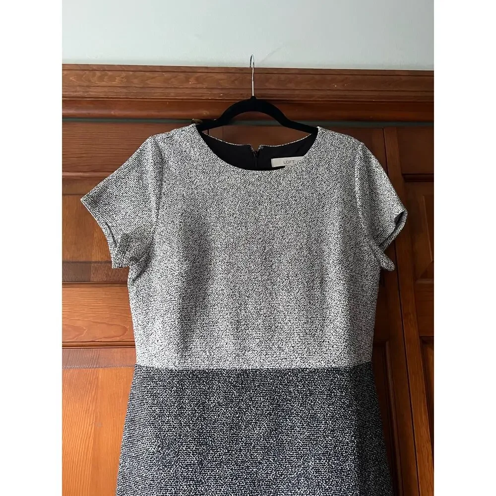 NWT LOFT Women Round Neck Speckled Tweed Sheath Dress Short Sleeve Gray Size 10 - Picture 5 of 10